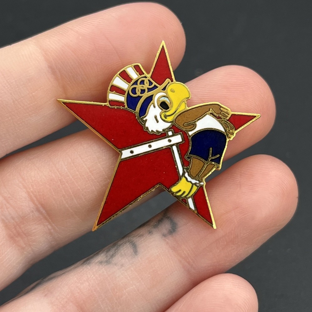 1984 Los Angeles Olympics Sam The Eagle High Jump Event Star Lapel Hat Pin
